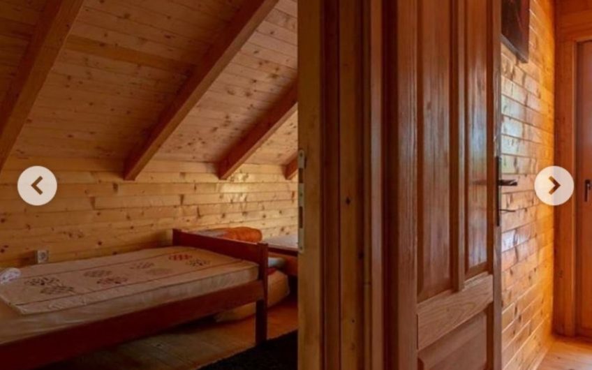 Two-storey wooden house with large terrace on riverbank in Ada Bojana